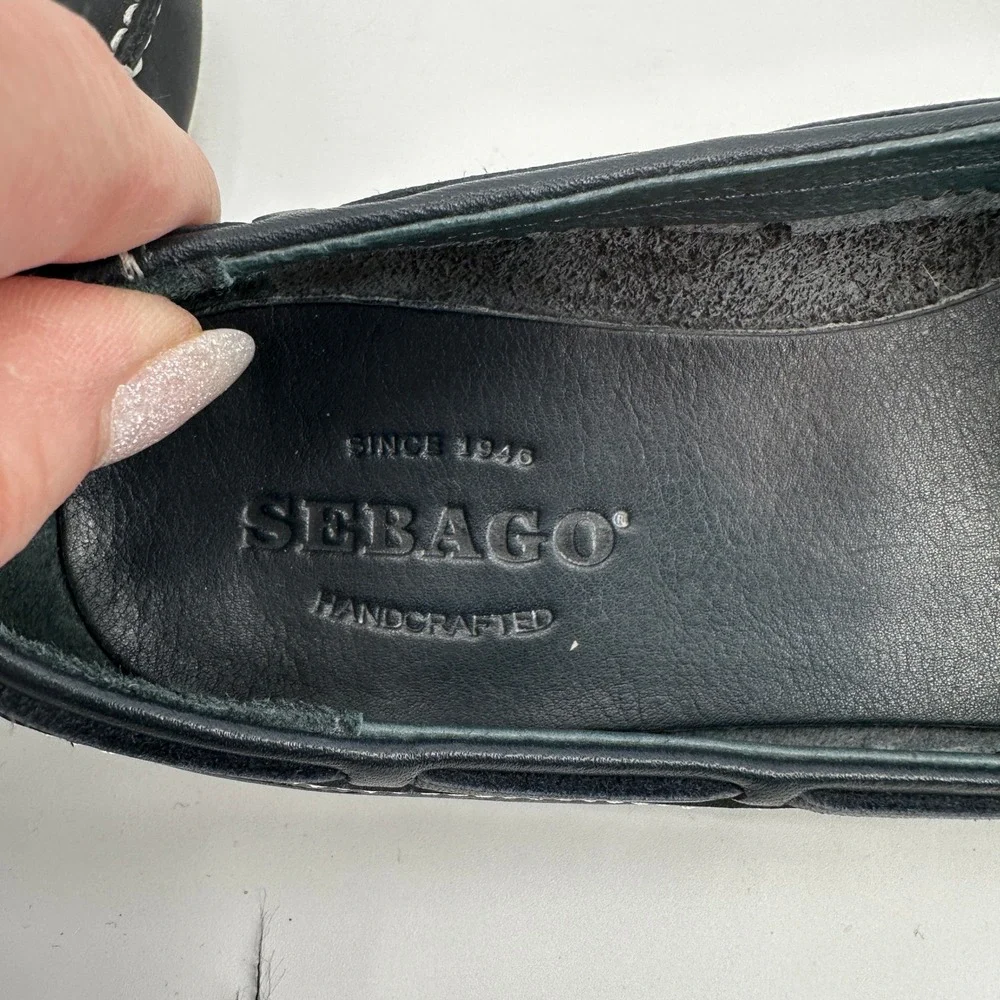 Sebago Women Black Leather‎ Boat Shoes Slip On Loafers Size 9.5